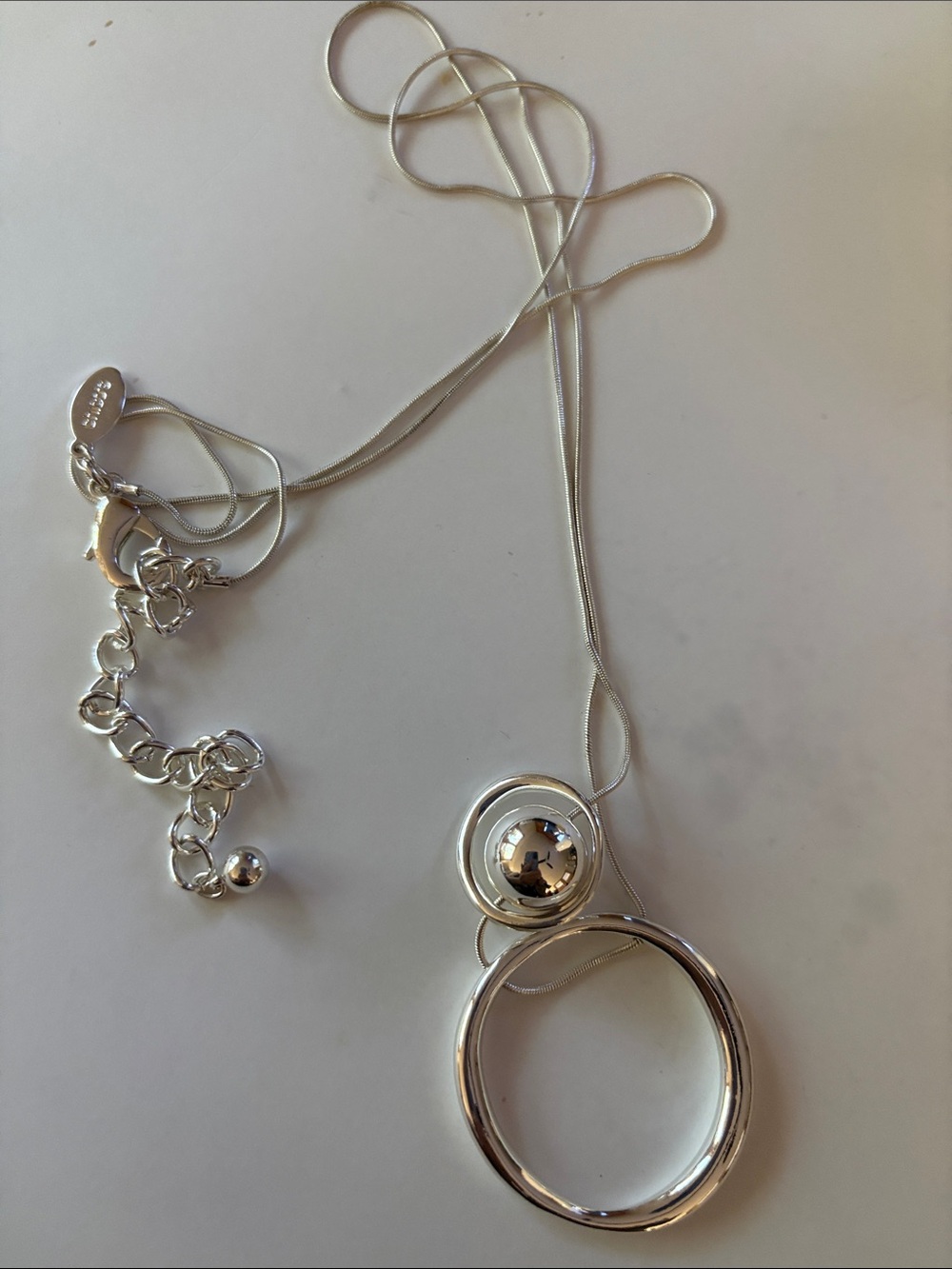 Silver Circle and Orb Pendant Necklace - Women 34” - 38”